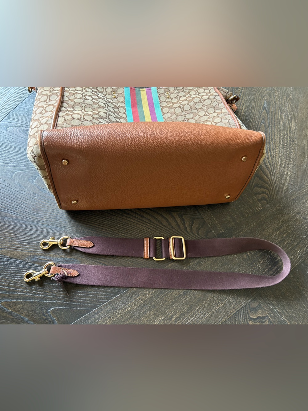 Coach Dempsey 40 Signature Jacquard Tote with Multicolor Center Stripe READ - Picture 6 of 12